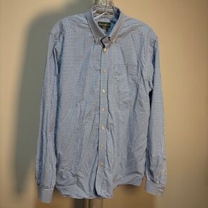 Eddie Bauer Blue White Check Button Up Shirt Sz XLT Relaxed Fit Preppy Casual